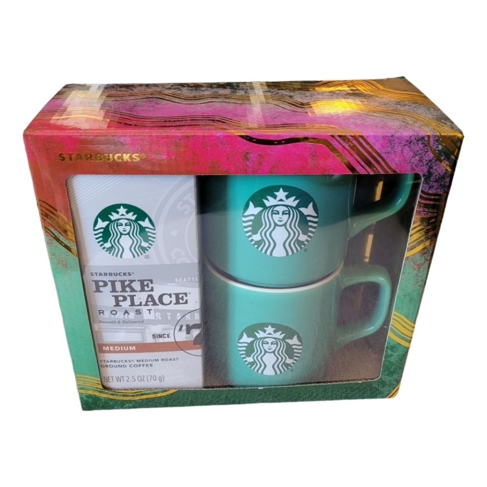 Starbucks Pike Place Set of 2 Mugs and Coffe Gift Set New with Tags